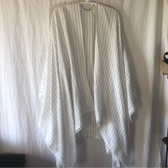 NWT Rag & Bone Pinstripe linen blend poncho Hampden style black stripe one size - Picture 2 of 9